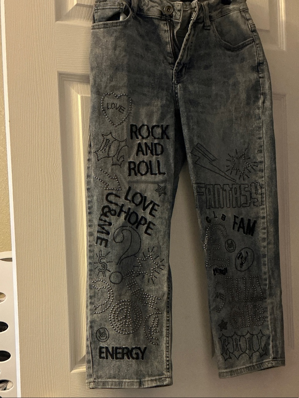 Charlies Washed Gray Straight Jeans with Rock Graphics